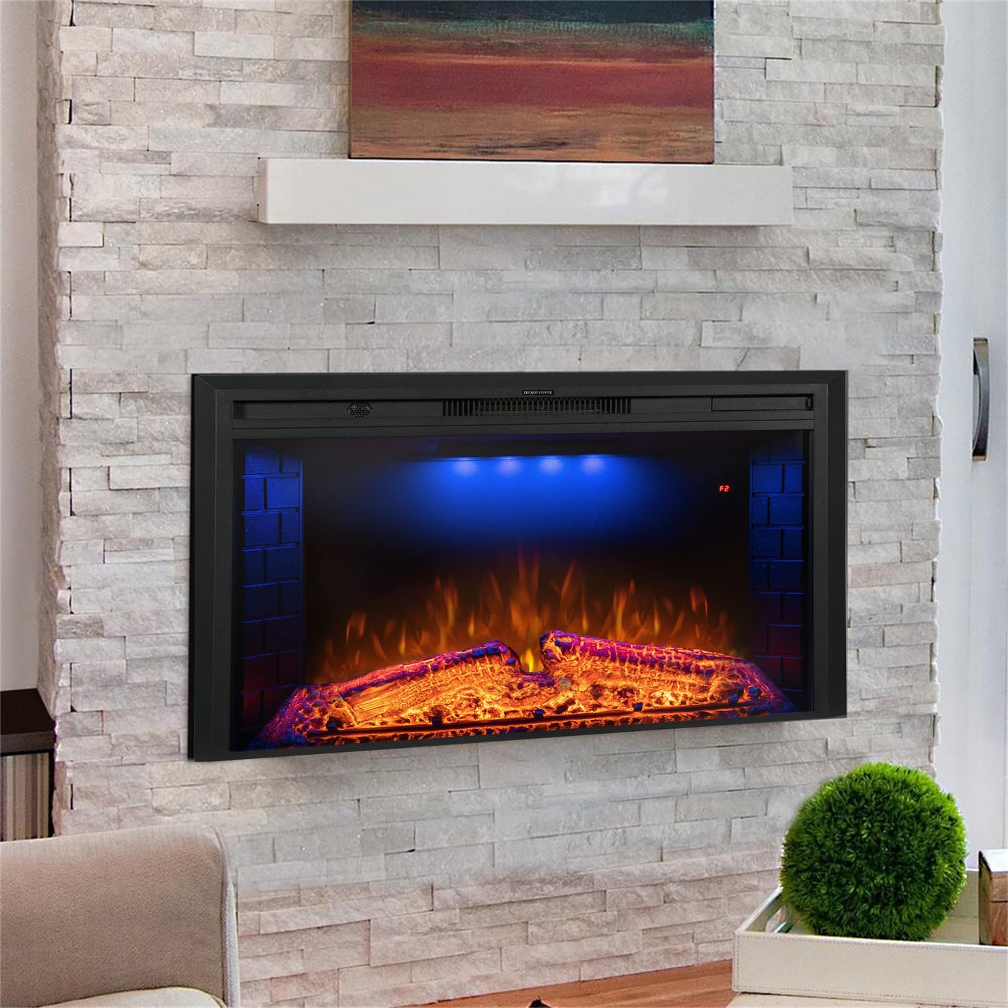 Benrocks 40'' Electric Fireplace Inserts, Recessed & Built in Wall Electric Fireplace Heater with Fire Crackling Sound, Adjustable Top Light & Flame Speed, Overheating Protection, 750/1500W Black