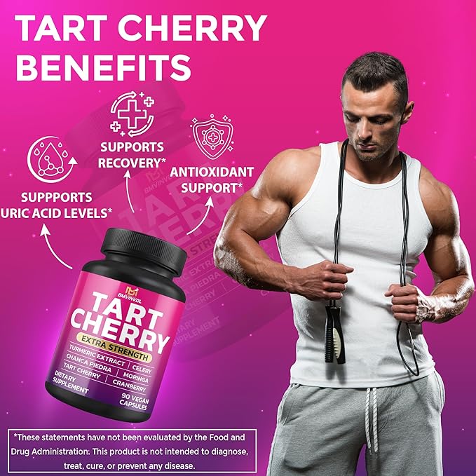 BMVINVOL Tart Cherry 20:1 Extract - Plus Moringa, Chanca Piedra, Celery, Cranberry Extract and More - 90 Capsules - 3 Month Supply