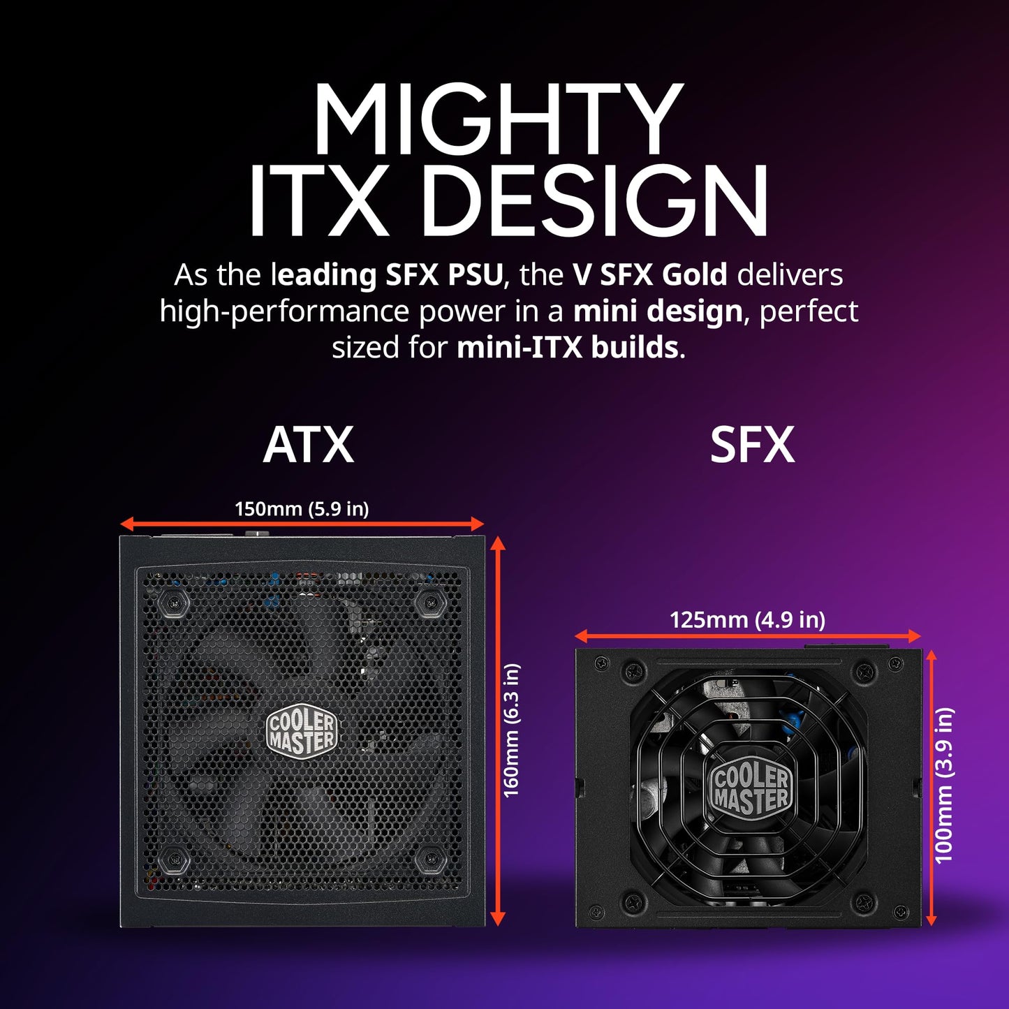 Cooler Master V850 SFX Gold ITX SFF Modular Power Supply, ATX 3.1 90° 12VHPWR|600W PCIe 5.1, 850W 80Plus Gold, Supports RTX 5080|RX 9070 XT, Customized Cable, 100mm|3.9", 10-Year