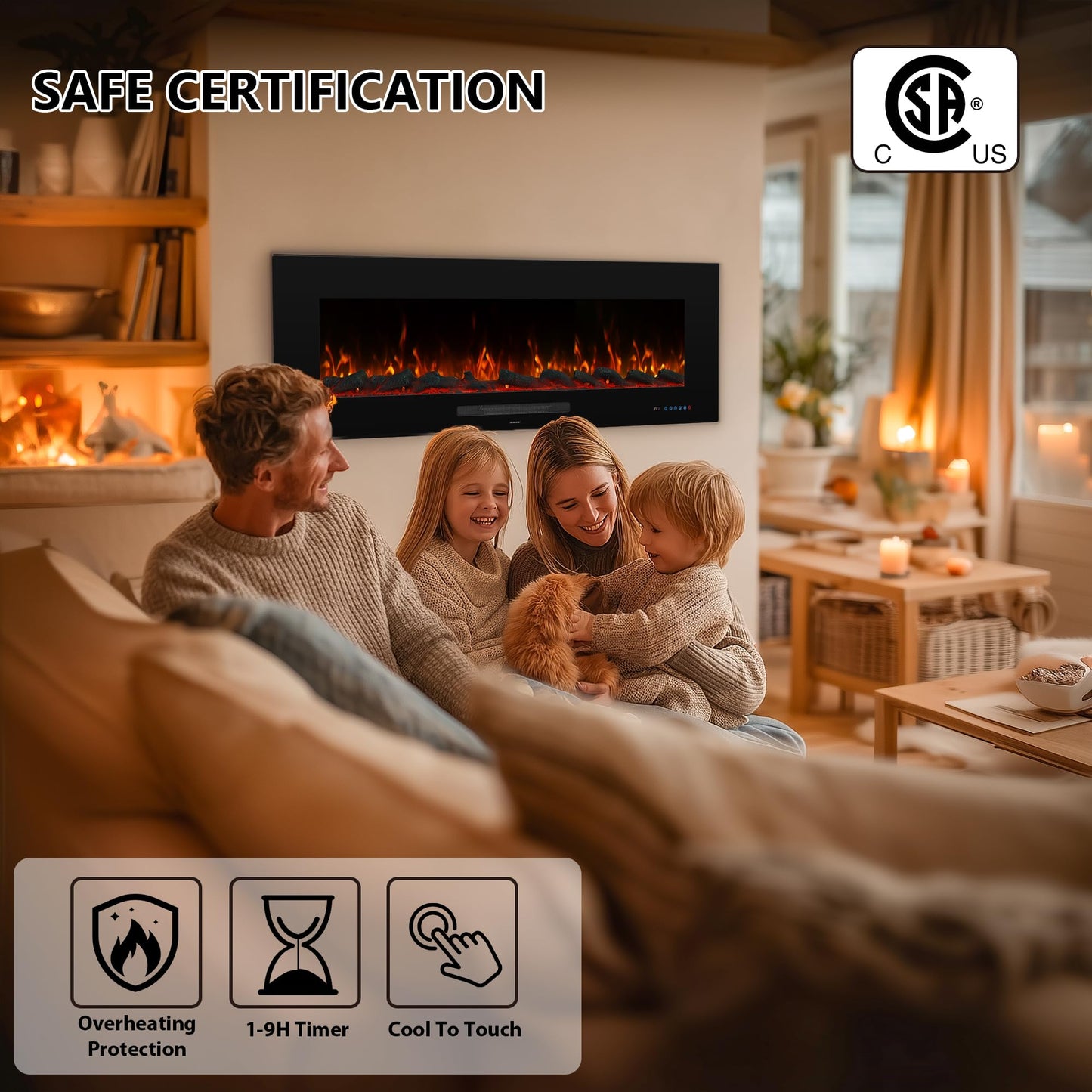 Dreamflame 72" Electric Fireplace, Recessed & Wall Mounted Fireplace Heater 13 * 13 Colors Flame &Fuel Bed w/5 Dimmer, Touchscreen &Remote Control Temp, Overheating Protect, Hardwired, 1500W, Black