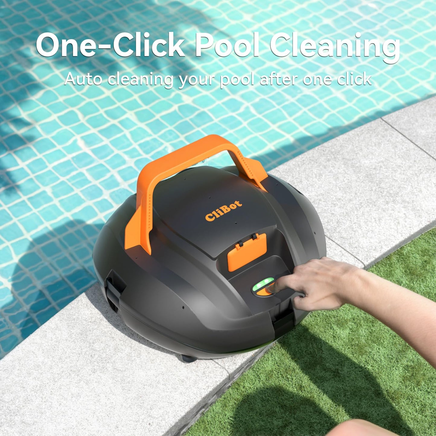 CliBot Cordless Robotic Pool Cleaner, Automatic Pool Vacuum with 120Mins Runtime, Powerful Suction and Auto-Parking, Pool Vacuum for Above Ground Pool Up to 850 Sq. Ft