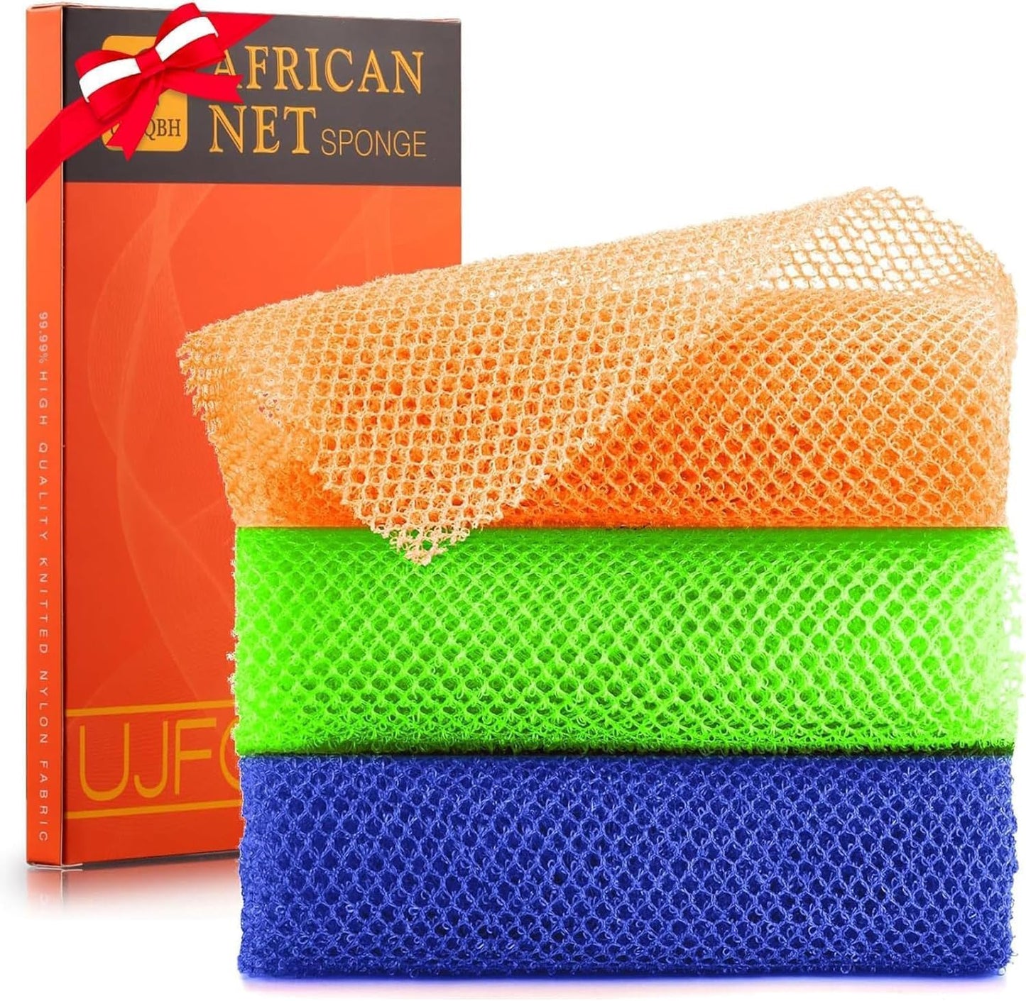 3-Piece African Exfoliating Net Bath Sponge Set | Skin Smoother | Daily Use