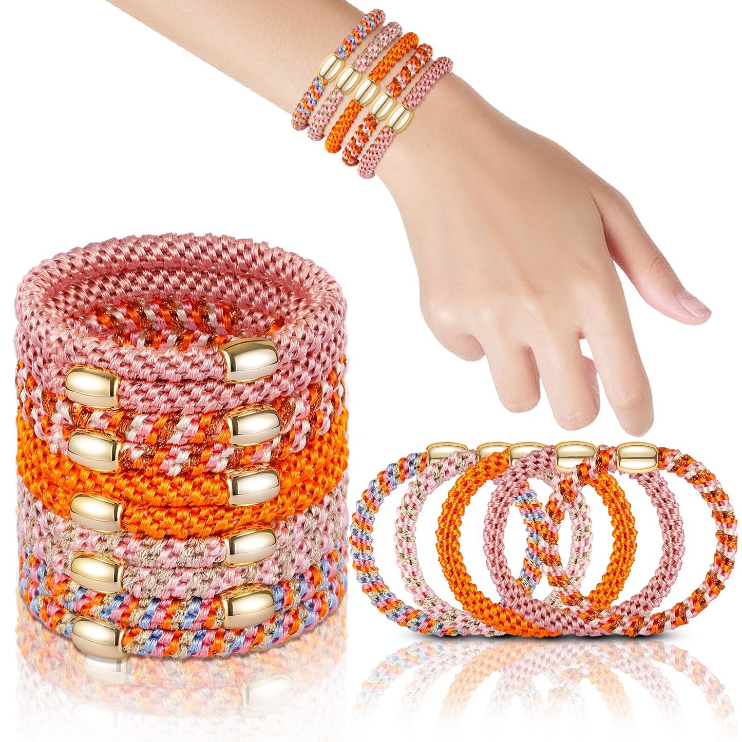 FORENEE Hair Ties No Damage - 10PCS Ponytail Holders - Elastic Hair Ties for Thick Hair - Braided Hair Bands for Women Girls's Hair - Persimmon Orange