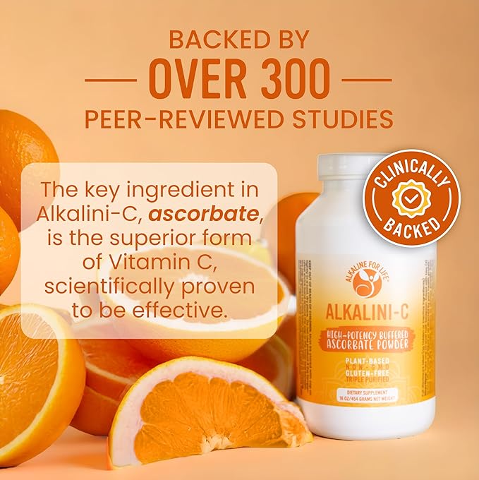 Alkalini-C Vitamin C Powder Supplement, Potent Natural L-Ascorbate VIT C Powder 1500mg, Corn-Free Non-GMO VIT C, Buffered Vitamin C Enhanced Absorption, 100% Pure Form, Immune Support Supplement 16oz