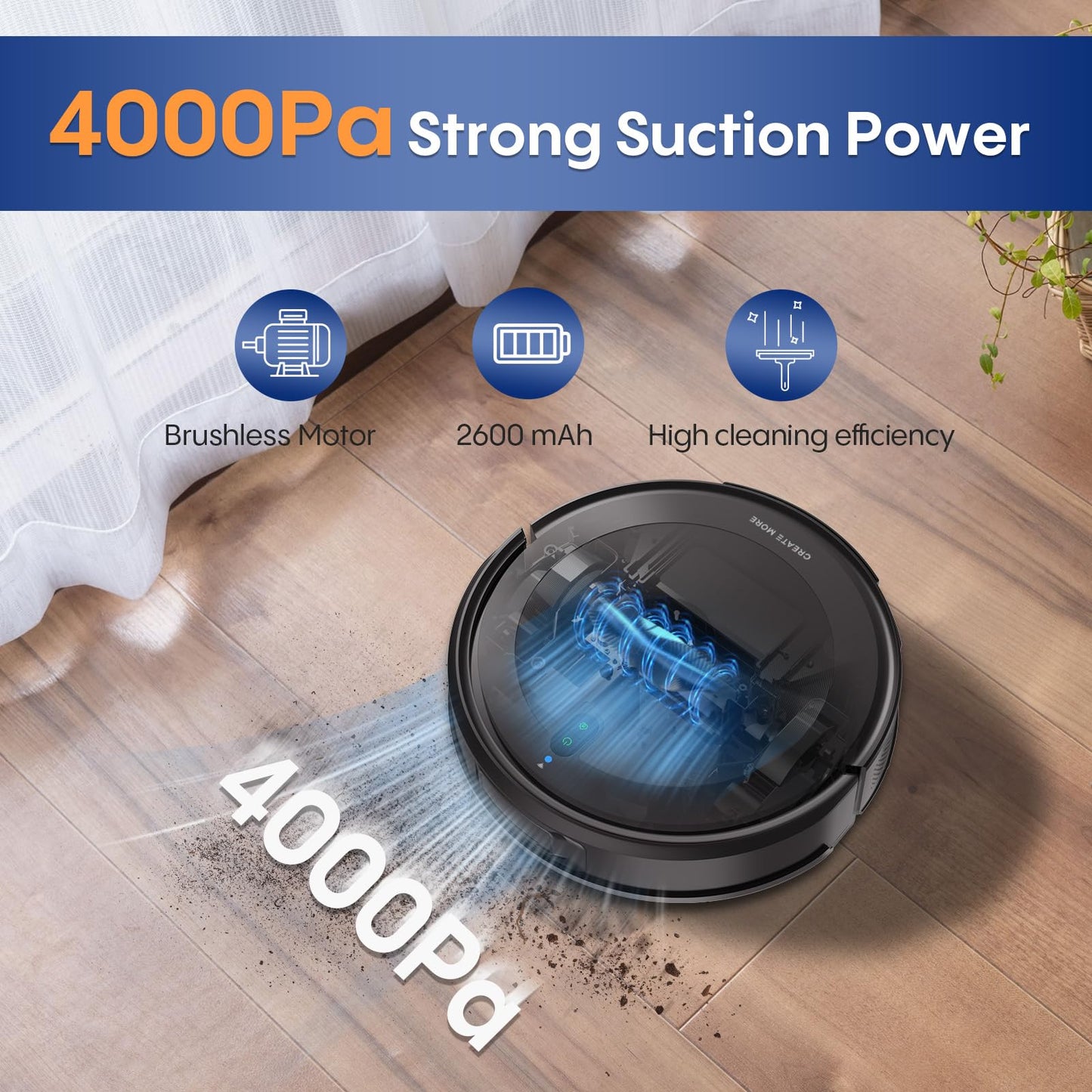 Bagotte Robot Vacuum and Mop Combo with LiDAR Navigation,4000Pa Suction Robot Vacuum Cleaner with Mapping,No-Go Zones,Vacuum Robot for Pet Hair,Hard Floor,Carpet