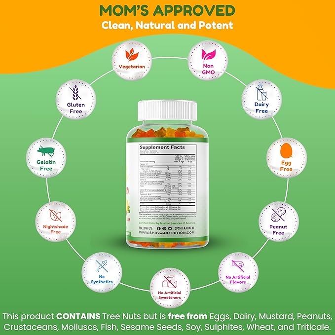 Halal Kids Multivitamin Gummies, 45-90 Days Supply, with All Essential Kids Vitamins. Toddler Vitamins with Vitamin C, D, Zinc, A, E, B6, B12, Biotin | Halal Gummy Vitamins for Kids