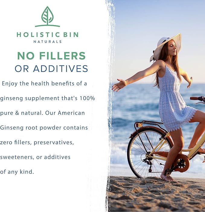 Holistic Bin Wild American Ginseng Powder Pure Organic Ginseng Supplement Made with Wild Harvested 20+ Year Old Roots from Appalachia (Panax Quinquefolius) | No Fillers or Additives (25 Grams)