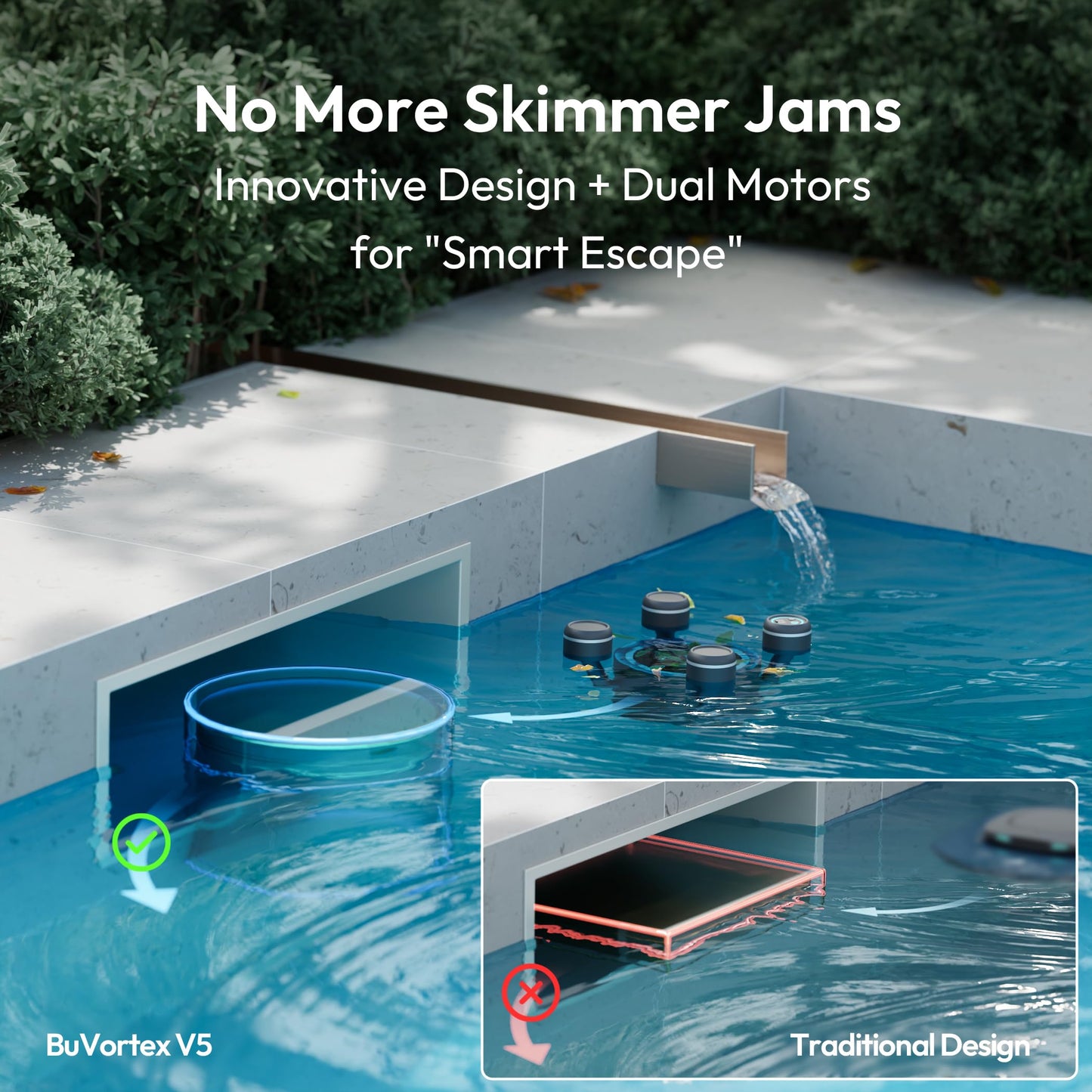 BUBLUE F10 Robotic Surface Skimmer, Pool Cleaner with Powerful Suction, Dual Motor, 5L Filter, Dual Cleaning Modes, Smart App Control, One-Tap Docking, LED, AI Navigation, for Pools up to 538 Sq.Ft.