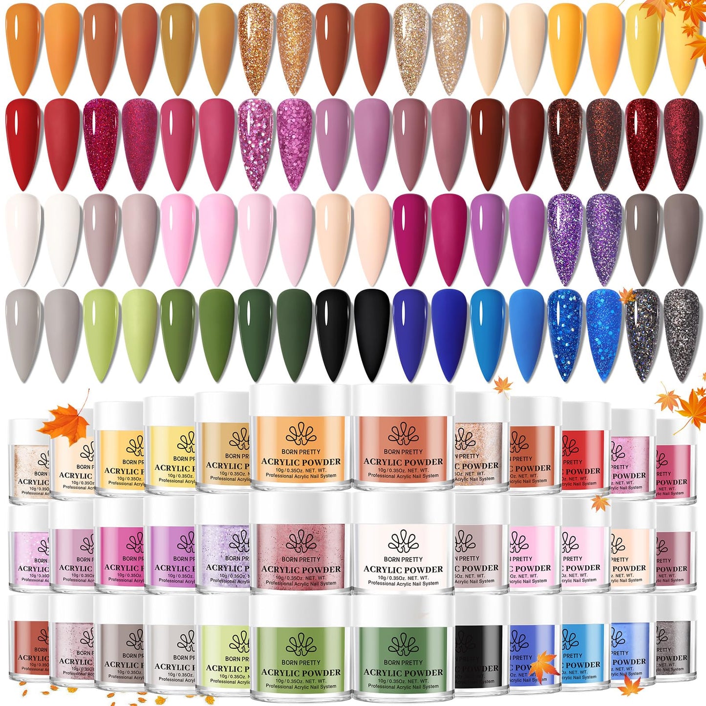 Born Pretty Acrylic Powder Set 36 Colors Fall Winter Acrylic Nail Powder Red Purple Green Blue Professional Polymer 3D Acrylic N