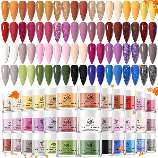 Born Pretty Acrylic Powder Set 36 Colors Fall Winter Acrylic Nail Powder Red Purple Green Blue Professional Polymer 3D Acrylic N