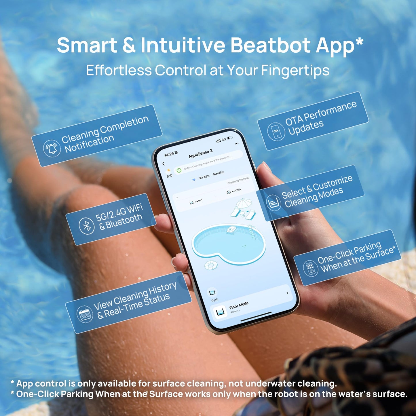 Beatbot AquaSense 2 Cordless Robotic Pool Vacuum Cleaner, Smart Surface Parking, Double-Pass Waterline Scrubbing, Cleans Floor, Walls, and Waterline, Above & In-Ground Pools up to 3,230 sq.ft - Blue