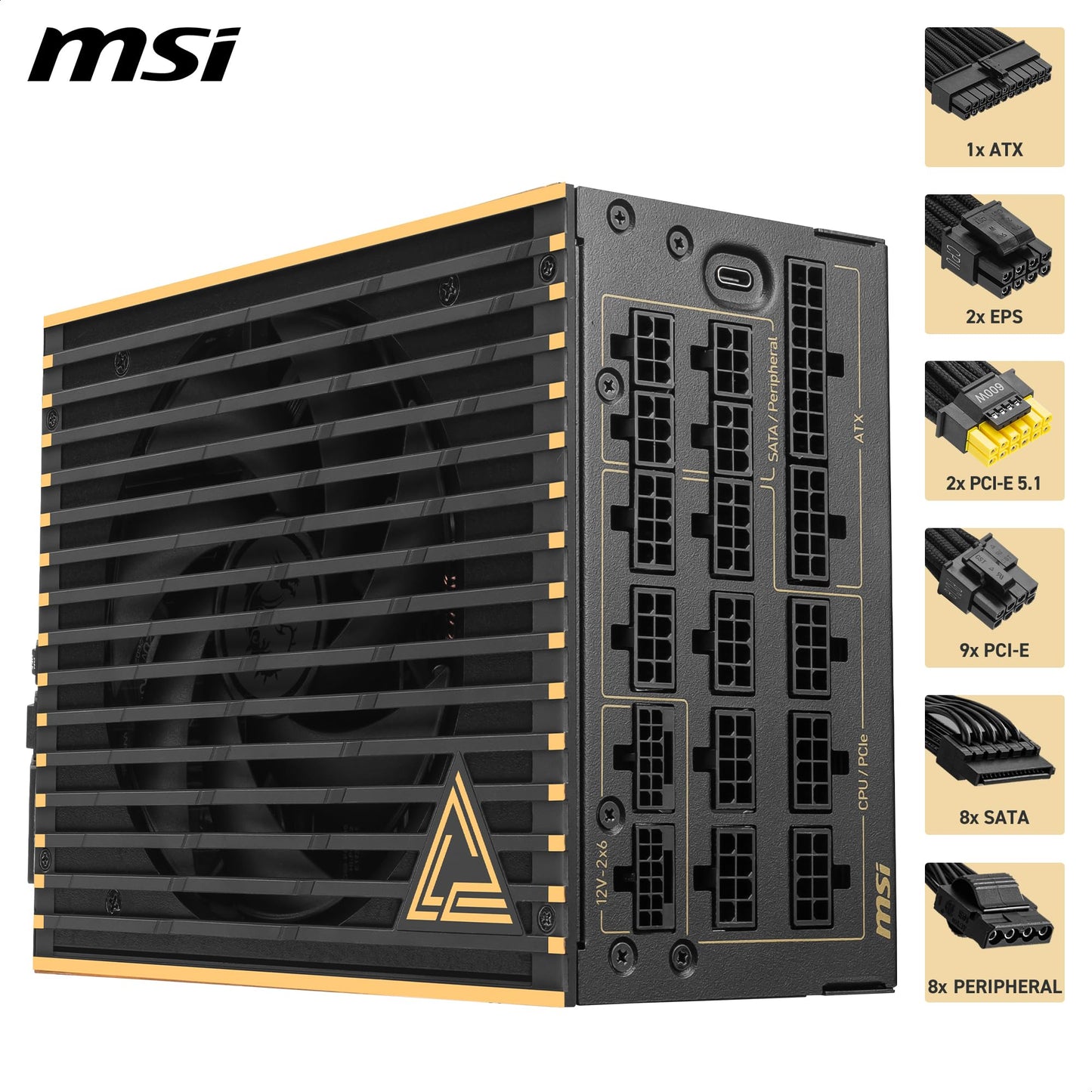 MSI MEG Ai1600T PCIE5 ATX 3.1 Gaming Power Supply - Full Modular - 80 Plus Titanium Certified 1600W - 100% Japanese 105°C Capacitors - ATX PSU - 12 Year Warranty