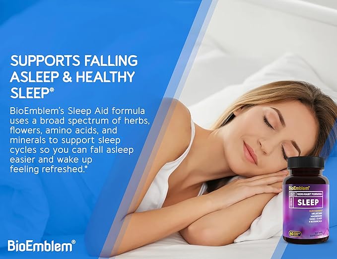BioEmblem Natural Sleep Aid for Adults with Melatonin, Valerian Root, Suntheanine & More | Healthy Sleep Supplement | Herbal Sleeping Pills | 60 Capsules, 5 Pack