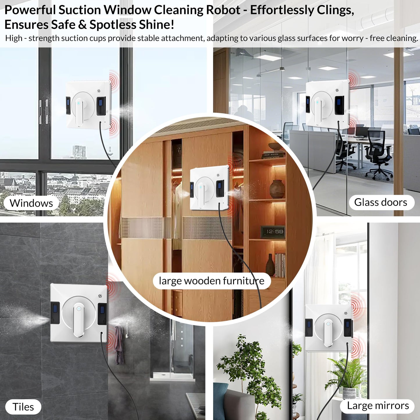 Smart Window Cleaning Robot With Dual Water Spray,3800pa Suction, Multiple Anti - Fall Protection,AI Path Planning,App & Remote Control,Ideal Window Washer Robot For High-Rise Windows And Glass Doors