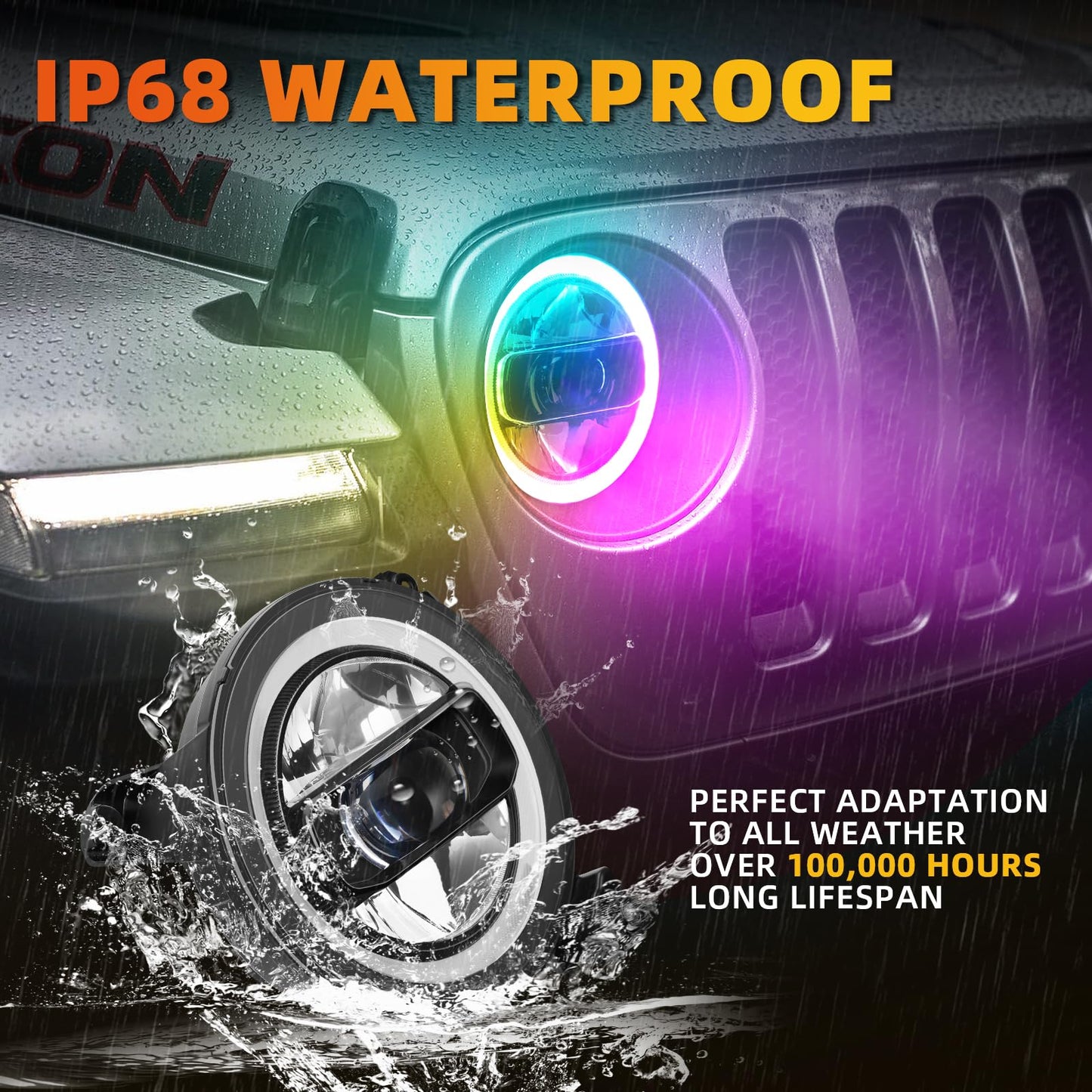 CAFOPAR 9 Inch RGB LED Headlights, DOT RGB Halo Headlight fit for 2018-2025 Wrangler JL Gladiator JT Sahara Rubicon Headlight Replacemant