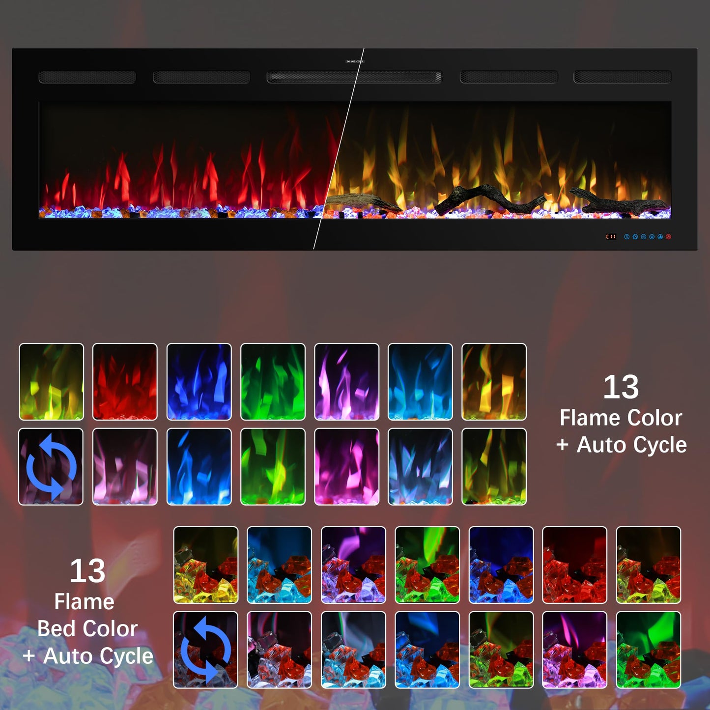 Velaychimney 48" Smart WiFi Electric Fireplace Insert, 13 Flame & Fuel Bed with Automatic Cycle, Fireplace Heater with APP Control & Thermostat, Timer, Recessed and Wall Mounted