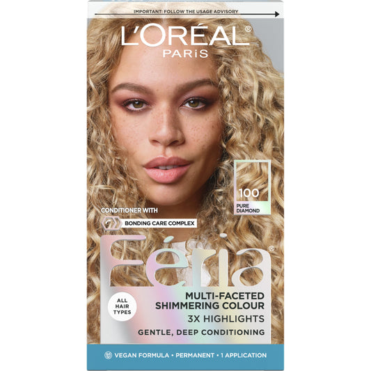 L'Oreal Paris Feria Multi-Faceted Shimmering Permanent Hair Color, 100 Pure Diamond (Very Light Natural Blonde), Pack of 1, Hair Dye