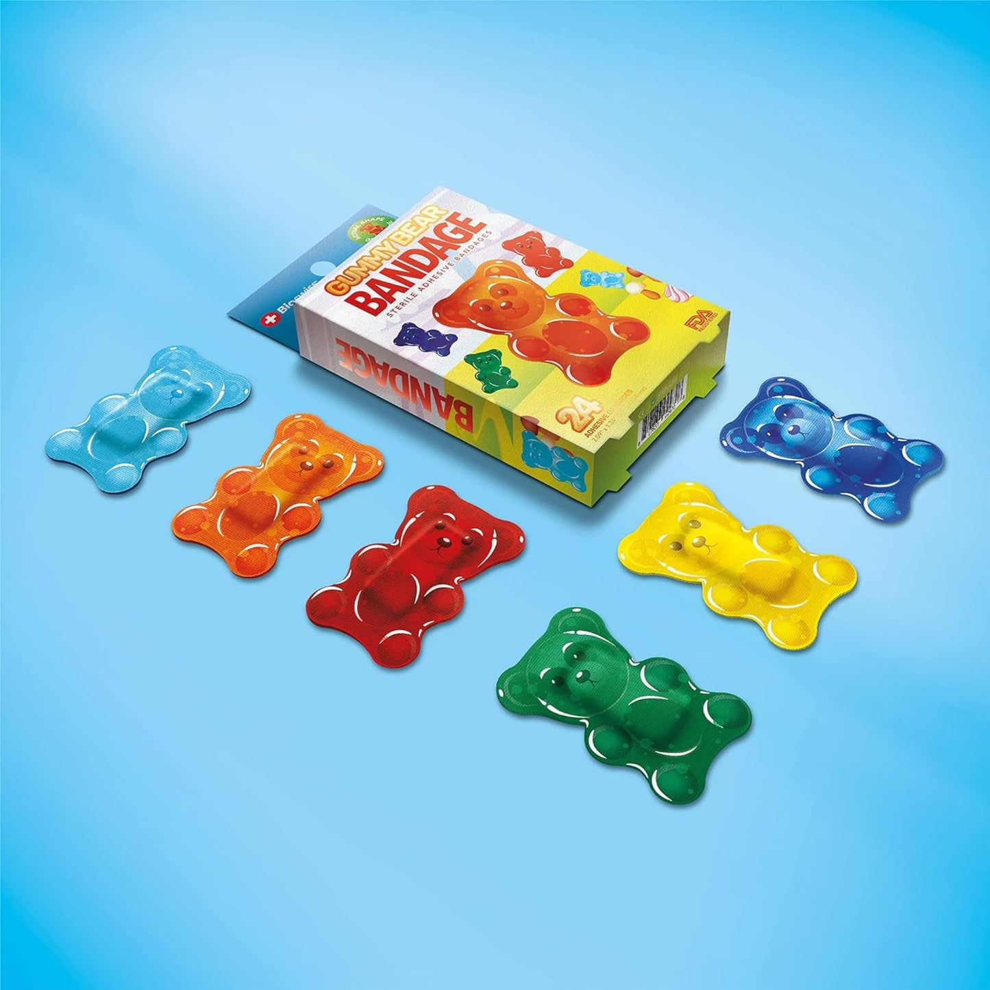 BioSwiss Bandages, Gummy Bear Shaped Self Adhesive Bandages, Latex Free Sterile Wound Care, Fun First Aid Kit Supplies for Kids, 24 Count