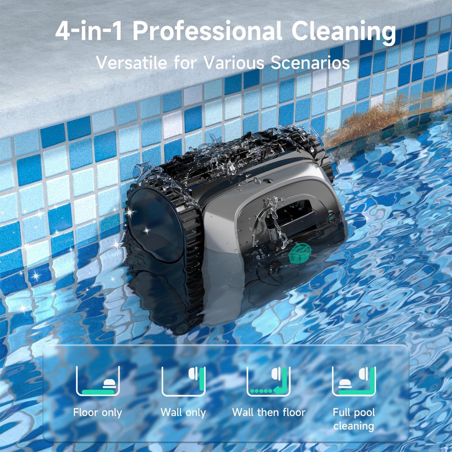 WYBOT C1 Robotic Pool Vacuum for Inground Pools, Cordless Pool Cleaner, 4-in-1 Wall & Waterline Cleaning Up to 1,614Sq.ft, Smart Navigation, App Support