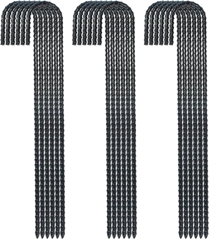 16 Inch Ground Rebar Stakes, J Hook Extra Heavy Duty Rust Proof Coated Steel Ground Anchors with Chisel Point End for Camping Tent and Canopy Tent (8)