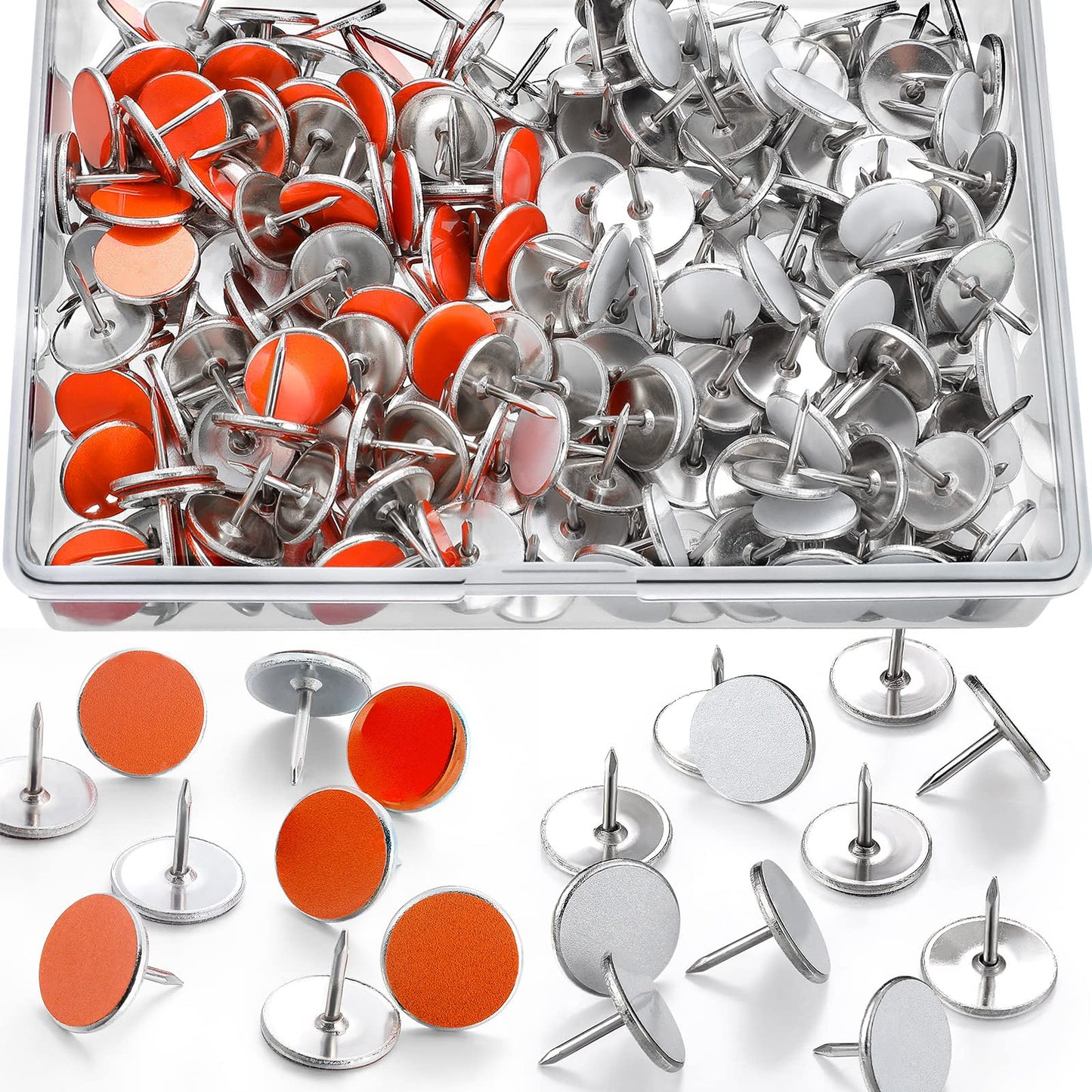 200 Pack White and Orange Reflective Tacks Trail Marking Tacks Glow Tacks Reflective Trail Markers Hunting Reflector Tacks Mark Trail Reflective Thumb Tacks for Hunting Hiking Camping Tree Stand