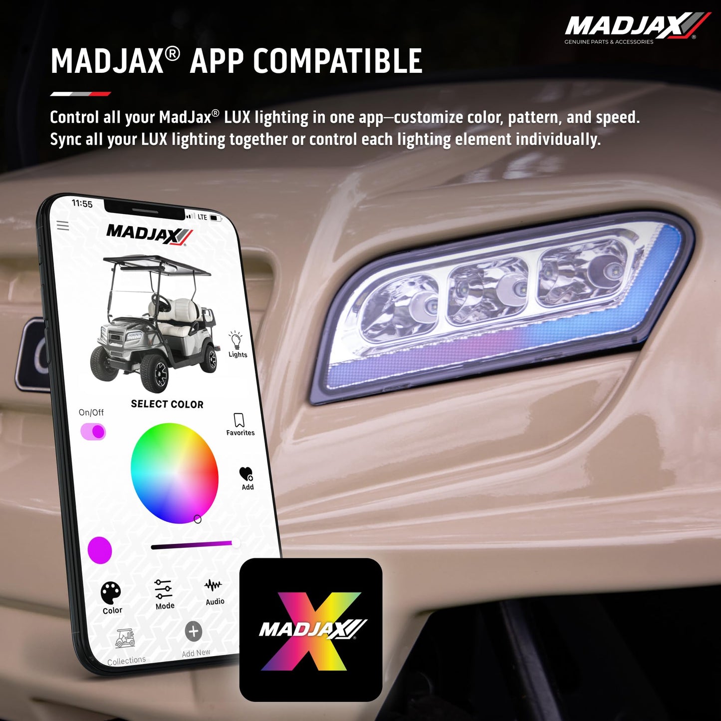 MADJAX LUX LT Golf Cart LED Headlight Kit Compatible with Club Car Onward Models | Fits 2017-Up Models | RGB LED Golf Cart Lights