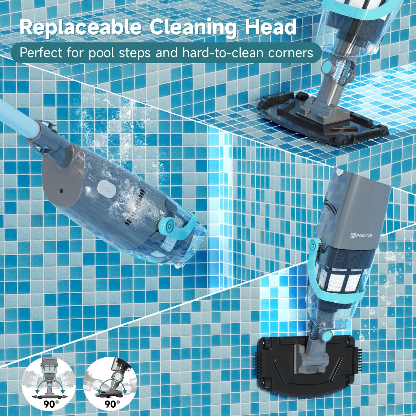 PoolMr Cordless Handheld Pool Vacuum, Rechargeable Pool Cleaner with 16 Gal/Min Suction, 60 Min Runtime, Dual-Phase Cleaning System, Ideal for Above Ground Pools, Spas, Hot Tubs, Teal (2025 Version)