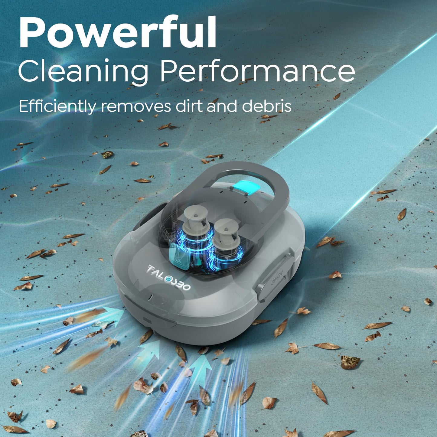 TALOSBO Pleco S1 Cordless Robotic Pool Cleaner, Lasts 80Min Small Pool Vacuum for Above-Ground Pools up to 645 Sq.ft, Lightweight, Auto-Parking,Gray
