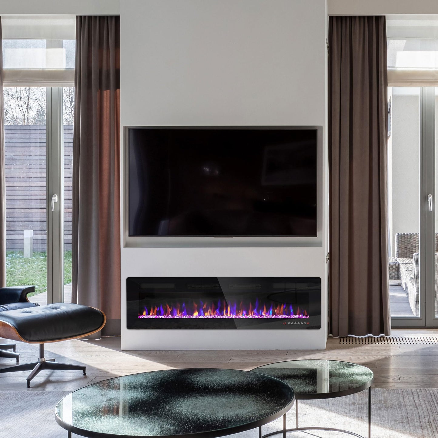 Ludatido 60 Inch Electric Fireplace Wall Mounted/Recessed, 3.2 Inch Ultra Thin Electric Fireplace Insert With1500W Heater, Multicolor Flame with Timer/Speed/Touch Screen/Remote Control