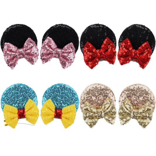 CellElection 8PCS Sequin Mouse Ears Hair Clips Glitter Hair Bows Cute Mice Ears Clips Barrettes for Women Girls Hair Accessories for Costume Party Favor Halloween Christmas Decoration
