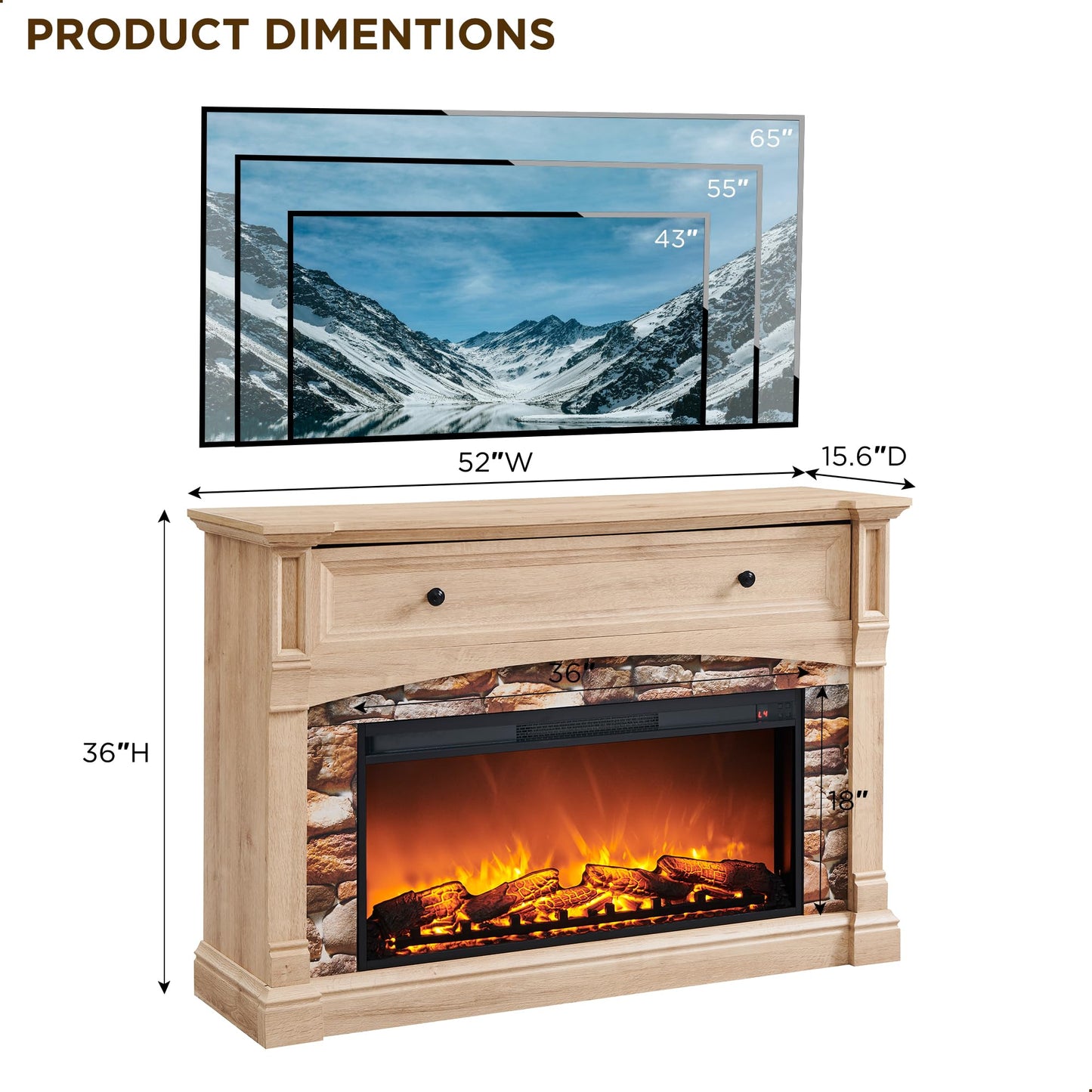 OKD 52" Farmhouse Electric Fireplace with Mantel, Tall Fireplace TV Stand w/Sime-Open Cubby, 36" Freestanding Electric Fireplace Heater,Remote Control, Adjustable 3D Realistic Flame