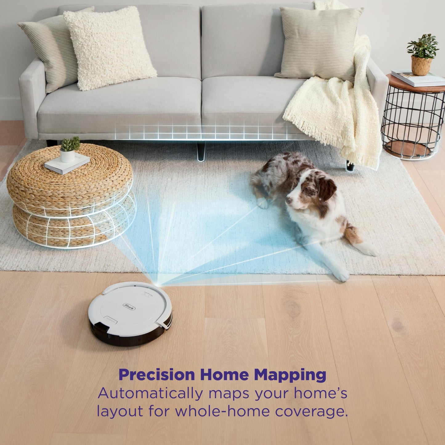 Shark Navigator Robot Vacuum with Bagless 30-Day Capacity Self-Empty Base, Powerful Suction, SmartPath Navigation, Self-Cleaning Brushroll, for Carpets & Hard Floors, White, AV2110S