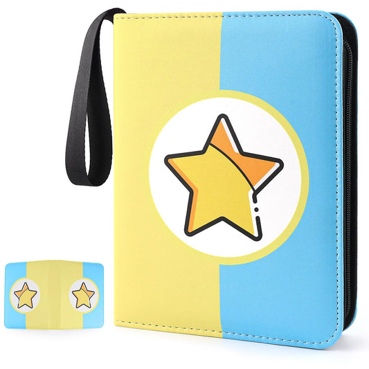 Card Binder 4-Pockets, 400 Pockets Card Holder with 50 Removable Sleeves, Trading Card Collector Zipper Album Holder, Yellow Blue