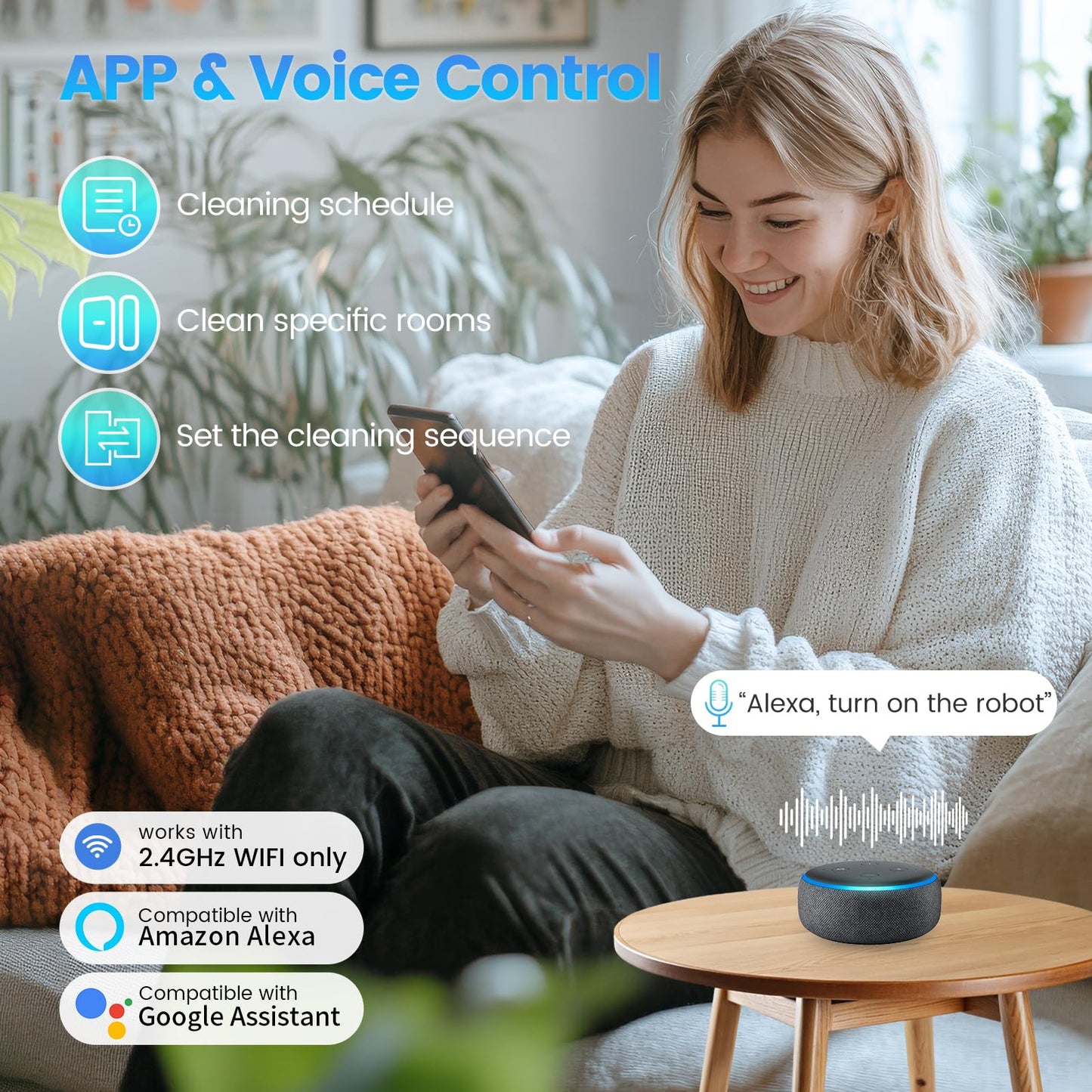 Robot Vacuum and Mop Combo, Self-Emptying, 60-Day Capacity, Schedule, 180mins Runtime, Home Mapping, Wi-Fi/App/Alexa/Remote, Robotic Vacuum Cleaner for Pet, Hard Floors, Carpet