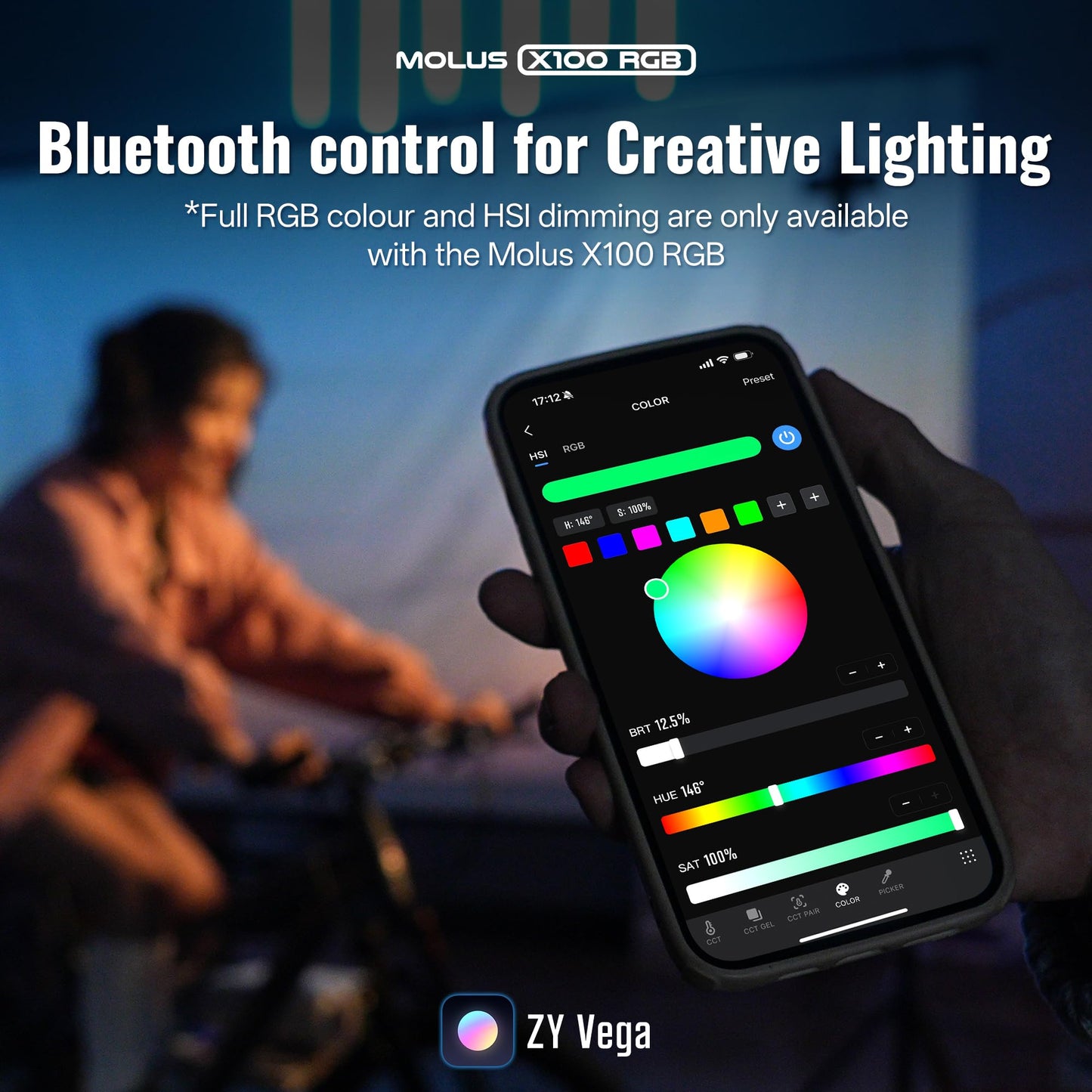 ZHIYUN MOLUS X100 RGB PRO 100W Video Light [Official] V2 Upgraded Version Professional Photography Lighting Portable Continuous Output Lighting 2500K~10000K CRI≥95 TLCI≥97 Only 384g for Youtuber TT