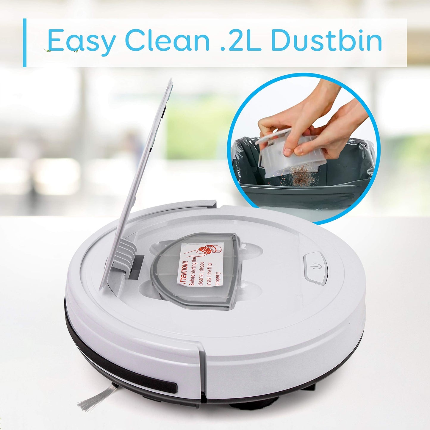 Pure Clean Robot Vacuum Cleaner - Upgraded Lithium Battery 90 Min Run Time - Automatic Bot Self Detects Stairs Pet Hair Allergies Friendly Robotic Home Cleaning for Carpet Hardwood Floor