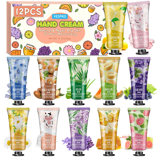 12 Pack Easter Basket Stuffers Hand Cream Set For Women, Mothers Day Gifts, Bulk Hand Lotion Travel Size for Dry Cracked Hands, Mini Hand Lotion for Teacher Appreciation Gifts and Nurses Week Gifts