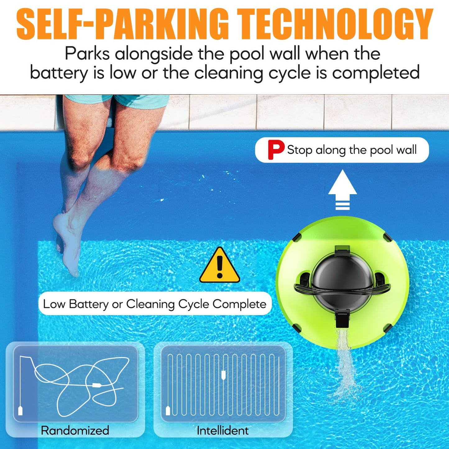 Pool Vacuum for Above Ground Pool Robot, Cordless Robotic Pool Cleaner for In - Ground Flat Pools up to 1000 Sq.Ft, Automatic Robot Pool Cleaner with Self - Parking Tech 120 Mins