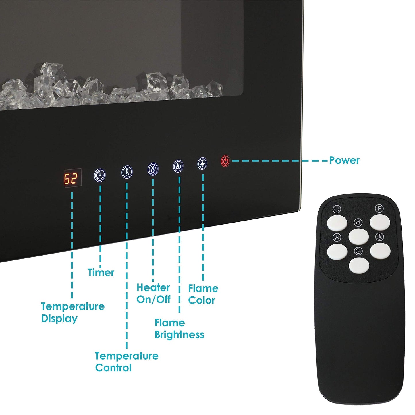 Sunnydaze Modern Flame Indoor Electric Fireplace Insert - 9 Color Wall-Mounted Fireplace Heater - 40-Inch