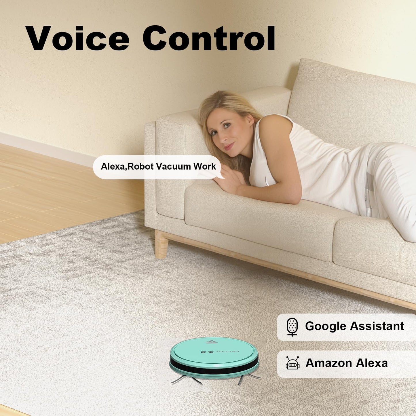 TECBOT S1 Robot Vacuum Cleaner Slim 120Mins Runtime 2-in-1 Robot Sweeping or Mopping Self-Charging WiFi&App&Remote Control Robotic Vacuum Cleaner for Home Pet Hair Hard Floors,Blue