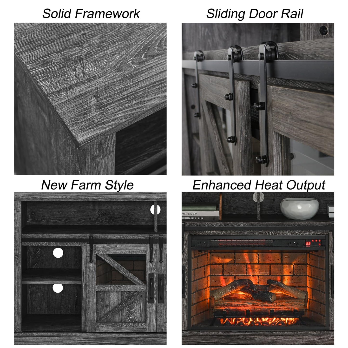 LAYIQDC Electric Fireplace with TV Stand,60" Traditional Farmhouse Style Electric Hearth,TV Stand and Console Combination, with 5118 BTU Heat Output, CSA/UL Certified 1500W (Dark Grey)