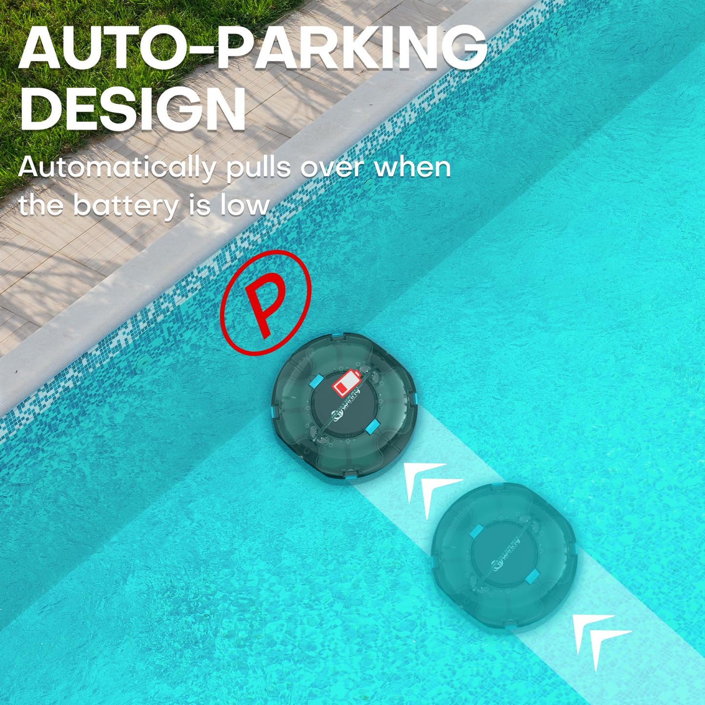 (2025 Upgrade) Cordless Robotic Pool Cleaner, Lasts 75 Min, Automatic Vacuum for Above-Ground Pools up to 645 Sq.ft,Portable, Self-Parking,Transparent Green