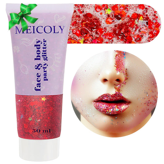 MEICOLY Red Face Body Glitter,Christmas Face Glitter Gel,Stocking Stuffers for Christmas,Sparkling Glitter Face Paint,Festival Rave Accessories Glitter Makeup,Mermaid Body Glitter Gel for Women Kids