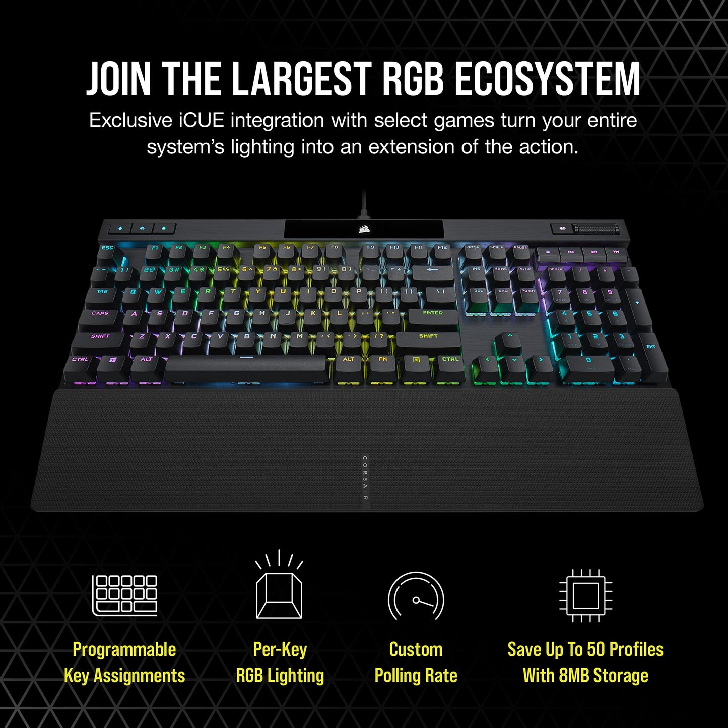 Corsair K70 RGB PRO Wired Mechanical Gaming Keyboard (Cherry MX RGB Red Switches: Linear and Fast, 8,000Hz Hyper-Polling, PBT Double-Shot PRO Keycaps, Soft-Touch Palm Rest) QWERTY, NA - Black