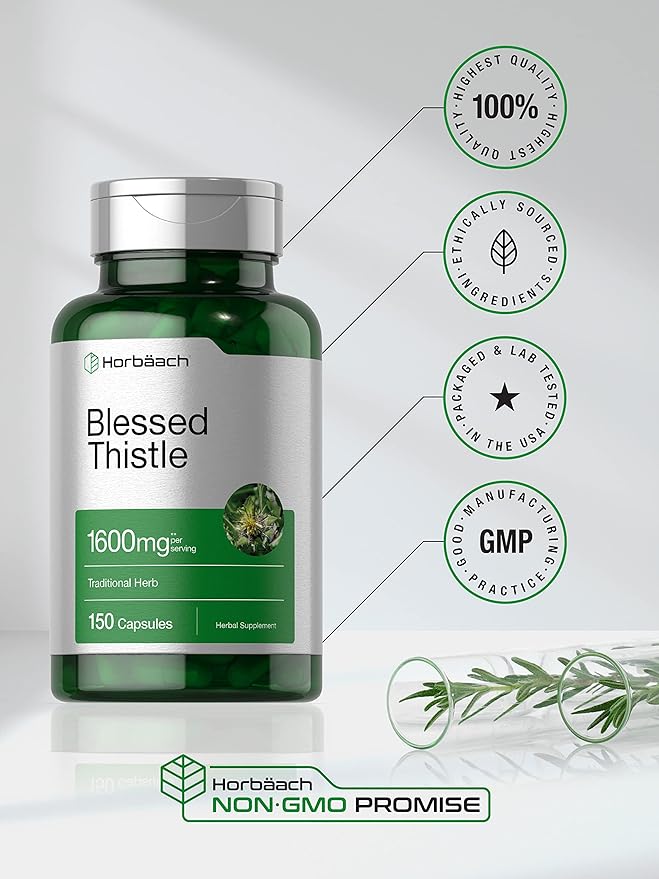 Horbaach Blessed Thistle Capsules 1600 mg | 150 Count | Max Potency | Non-GMO, Gluten Free Herb Supplement