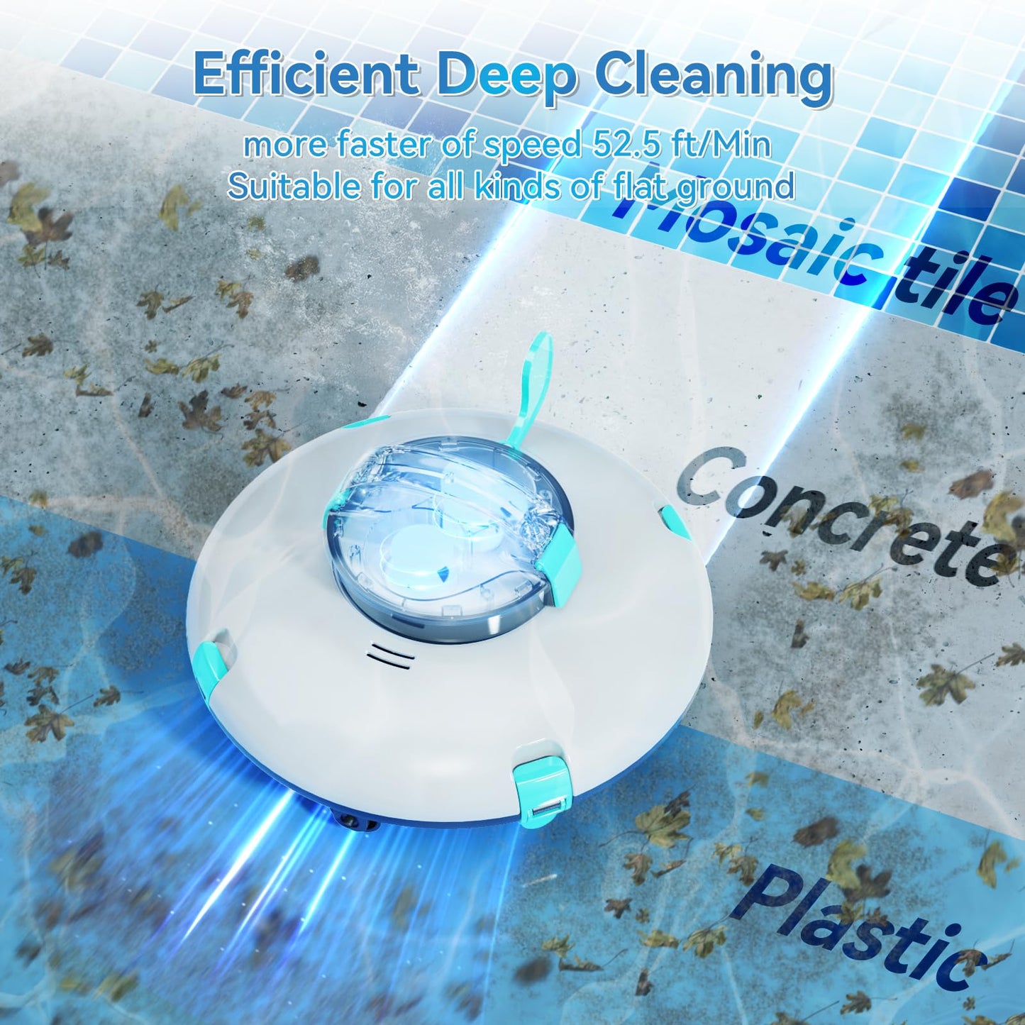 Cordless Robotic Pool Cleaner, Automatic Above Ground Pool Vacuum with 70 Mins Runtime, 15KPa Powerful Suction, Self-Parking, Lightweight, Ideal for Above-Ground Flat Pools up to 38 Feet, Green