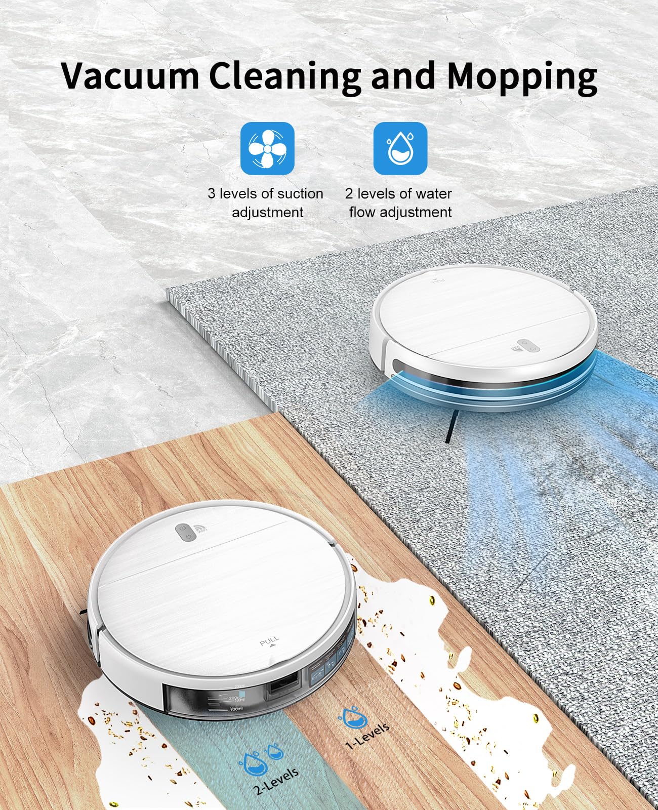 Robot Vacuum and Mop Combo, 2 in 1 Mopping Robot Vacuum Cleaner with Schedule, Wi-Fi/Voice/App, Strong Suction, Ease of Use, Self-Charging Robotic Vacuum, Slim, Ideal for Hard Floor, Pet Hair, Carpet