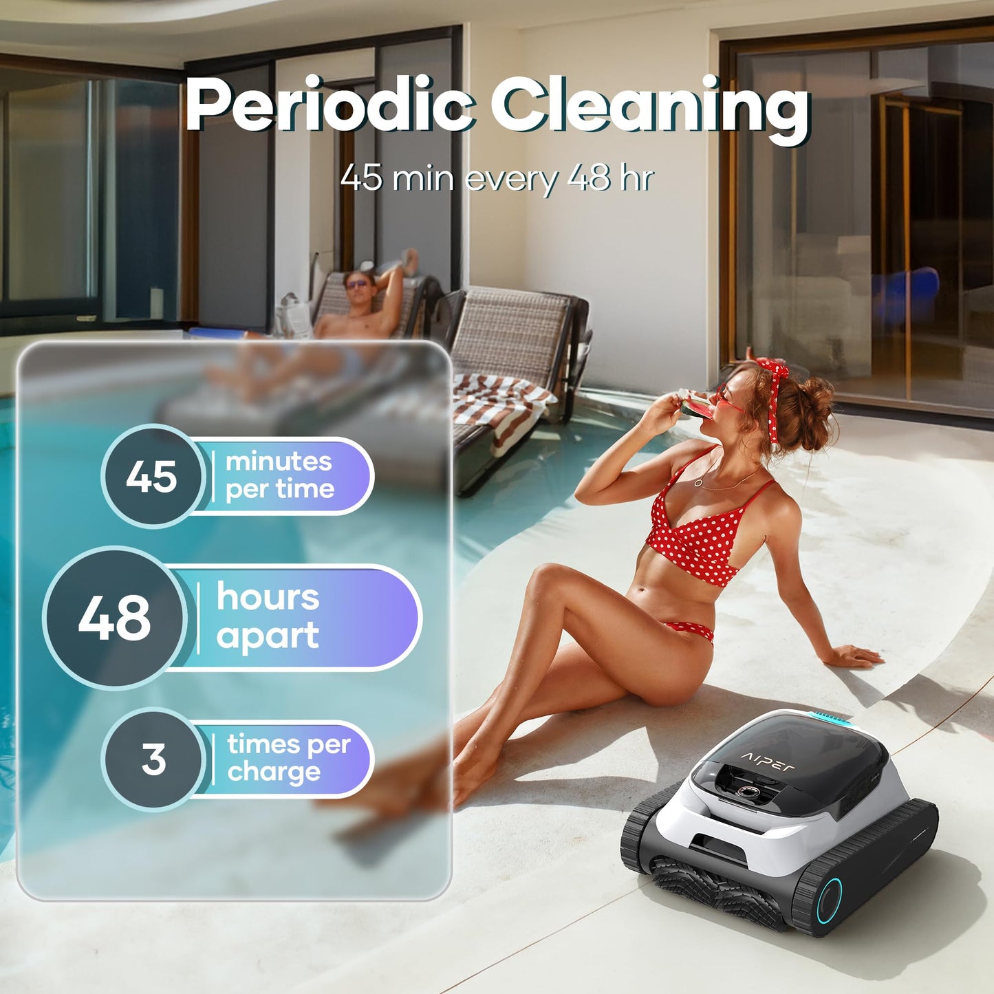 AIPER Scuba N1 Cordless Robotic Pool Cleaner, Wall & Waterline & Floor Cleaning, Smart Navigation, Superior Mobility, Four Cleaning Modes for Inground Pools up to 1600 sq.ft (Renewed)