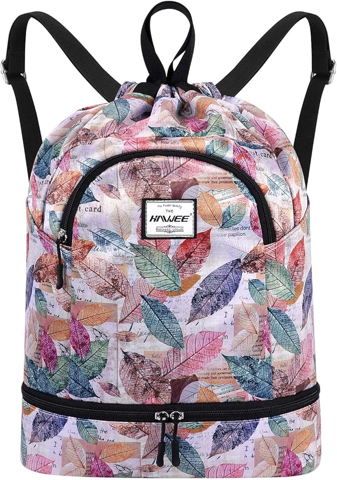 Dry Wet Drawstring Backpack with Shoe Compartment for Women Adjustable Gym Bag