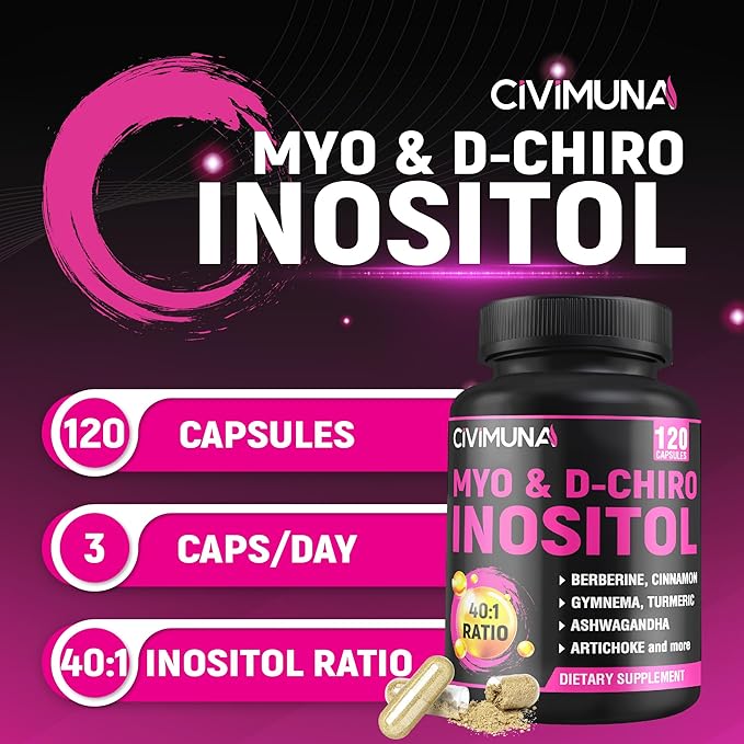 Inositol Supplement - Myo-Inositol and D-Chiro Inositol Plus Ashwagandha, Berberine, Cinnamon and 5 Mores - 120 Capsules